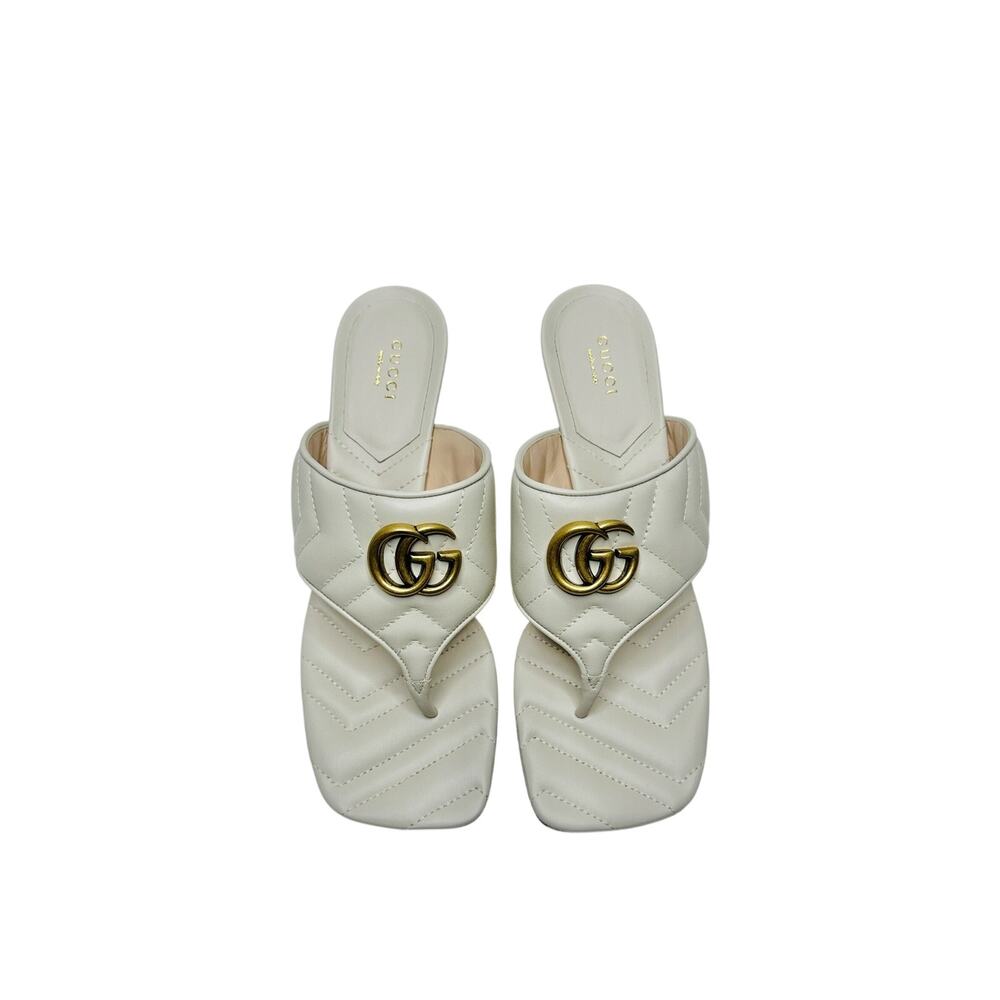 Gucci GG Marmont Chevron Matelassé Kitten Heel Thong Sandals White 40 US 10 NIB - Picture 4 of 14